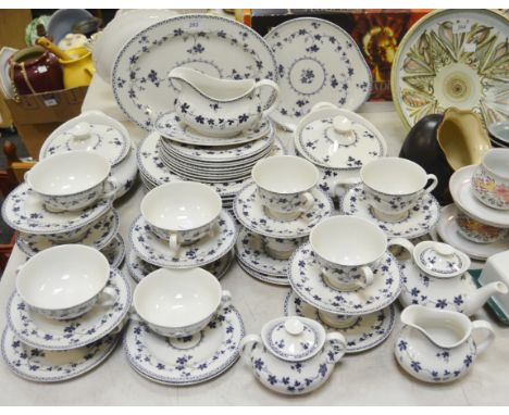 A Royal Doulton York Town part tea and dinner service comprising two tureens, dinner plates, side plates, soup bowls, six cup