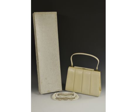 A vintage beadwork evening bag; a vintage wedding headress and veil; a woven long scarf; a Maclaren cream leather handbag