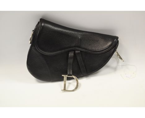 A Christian Dior saddle shaped leather handbag, black, CD chrome fittings