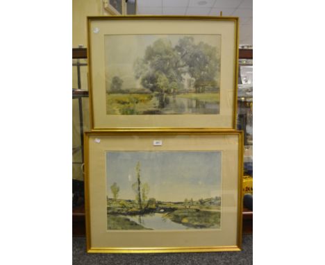 English School (19th century)Quiet Meadowswatercolour and pencil; a print (2)