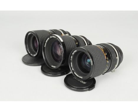 Three Nikon Zoom Nikkor 35-70mm f/3.5 Lenses, an AI-S, serial no 941946, barrel G-VG, minor marks to mount ring, elements G-V