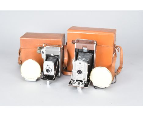 Two 1950s Polaroid Land Cameras, model 80, G-VG, rust patches on bottom edges and 95A, VG, both in maker's leather outfit cas