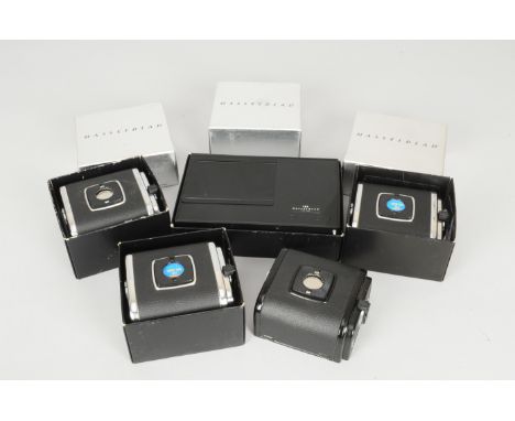 Hasselblad Film Backs, three A12 backs, two in maker's box, A16 back, in maker's bos and 30198 Polaroid film back in maker's 