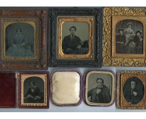 Ambrotypes and Tintypes, Ambrotypes - cased , ninth-plate - young lady, holding sixth-plate case in hand, R. Cade, Ipswich, s
