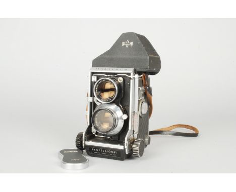 A Mamiya C3 Professional TLR Camera, serial no 218025, with eyelevel porrofinder, shutter working, body, F, heavy wear to bas