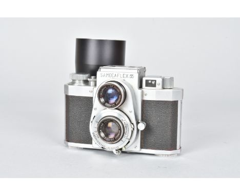 A Samocaflex 35 TLR Camera, serial no 551062, body F-G, twin D.Ezumar 50mm f/2.8 lenses, F, fungus and cleaning marks, Seikos