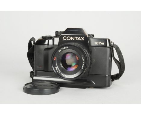 A Contax 167MT SLR Camera, serial no 018162, shutter, camera appears to fubction correctly, body G, brassing to edges, with C