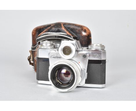 A Zeiss Ikon Contaflex "Bullseye" SLR Camera, serial no G 30961, shutter stuck, meter reacts to light, body VG, with a Carl Z