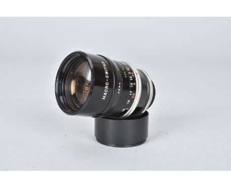 A Kern Macro-Switar 75mm f/1.9 C-Mount Lens, serial no 1132689, barrel G, elements F, fungus on rear glass, aperture ring sti