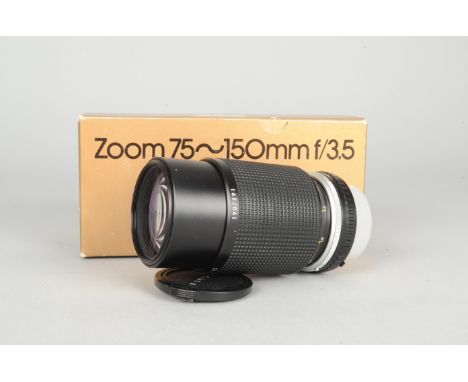 A Nikon Series E Zoom Nikkor 75-150mm AI-S Lens, serial no 1907291, barrel VG-E,  elements VG-E, in maker's box, with manual 