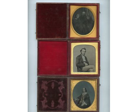 Sixth-Plate Cased Ambrotypes,  Mawson, Newcastle, seated young man, G Coulder, Artist, Scarborough, seated lady, gilded and W