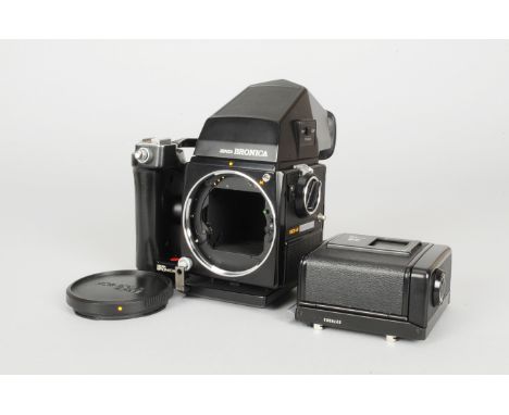 A Zenza Bronica SQ-A Camera Body, serial no 1224800, shutter working, body G, some lifting to leatherette by winder, slight m