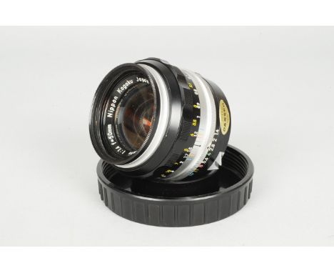 A Nikon Nikkor-S Auto 50mm f/1.4 Non AI Lens, Nippon Kogaku, serial no 762924, barrel VG, slight marks to mount ring, element