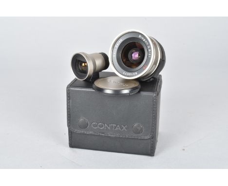 A Carl Zeiss Biogon T* 21mm f/2.8 Lens, for Contax G, serial no 8010577, barrel VG, elements G, with a Contax GF 21mm accesso