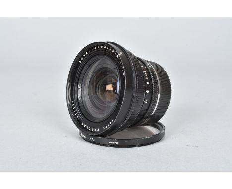 A Leitz Wetzlar Super-Angulon-R 21mm f/4 Lens, serial no 2614665, 1973, triple-cam, barrel F, elements G, with rear cap, prot