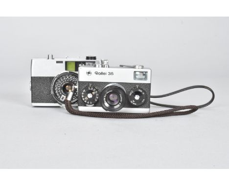 A Rollei 35 Singapore 35mm Camera, chrome, serial no 6233919, body F-G, tiny dent by meter window, shutter sticking at slowes