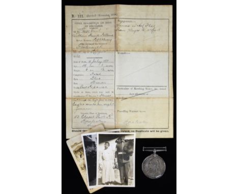Victorian  China War 1900 Medal, engraved W F Robbins Gunr R . M . A  HMS Goliath with three photographs and discharge papers