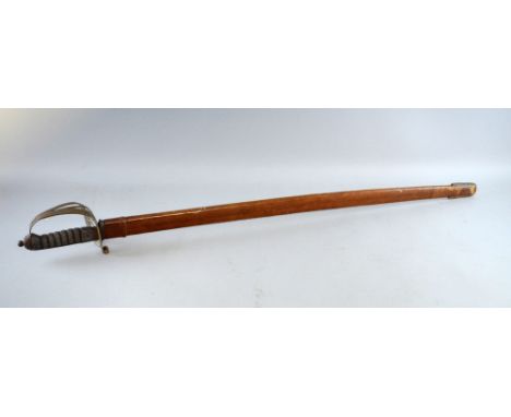 Late 19th century military  dress sword with shagreen handle and leather scabbard 100cm