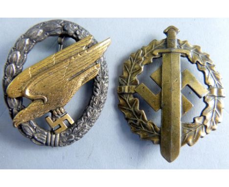 Two Third Reich German  badges: Army paratrooper and military sports 