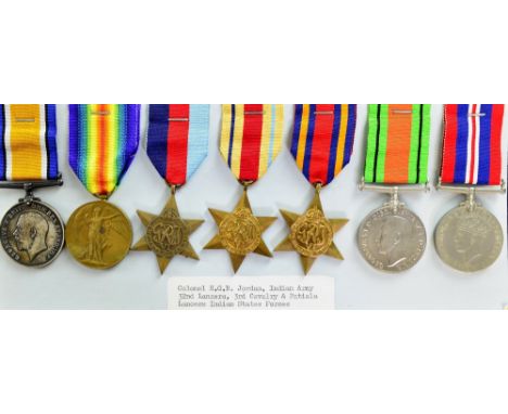 Col H G B Jordan, group of seven First and Second World War medals, Collector's note Indian Army 32nd Lancers, 3rd Cavalry an