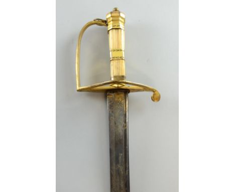 George III officer's sword, Gill Warranted, the blade engraved GR and with military trophies, brass and ivory hilt, the blade