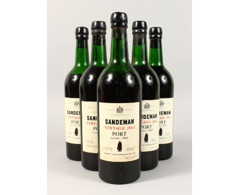 SANDEMAN VINTAGE PORT, 1963, Six Bottles, various levels.