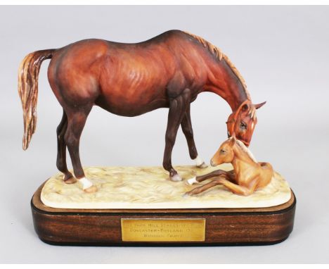 A ROYAL WORCESTER GROUP, "THE NEW BORN" 1975, No. 315, Given as a Prize, "THE PARK HILL STAKES (GROUP TWO)", Winner Doncaster