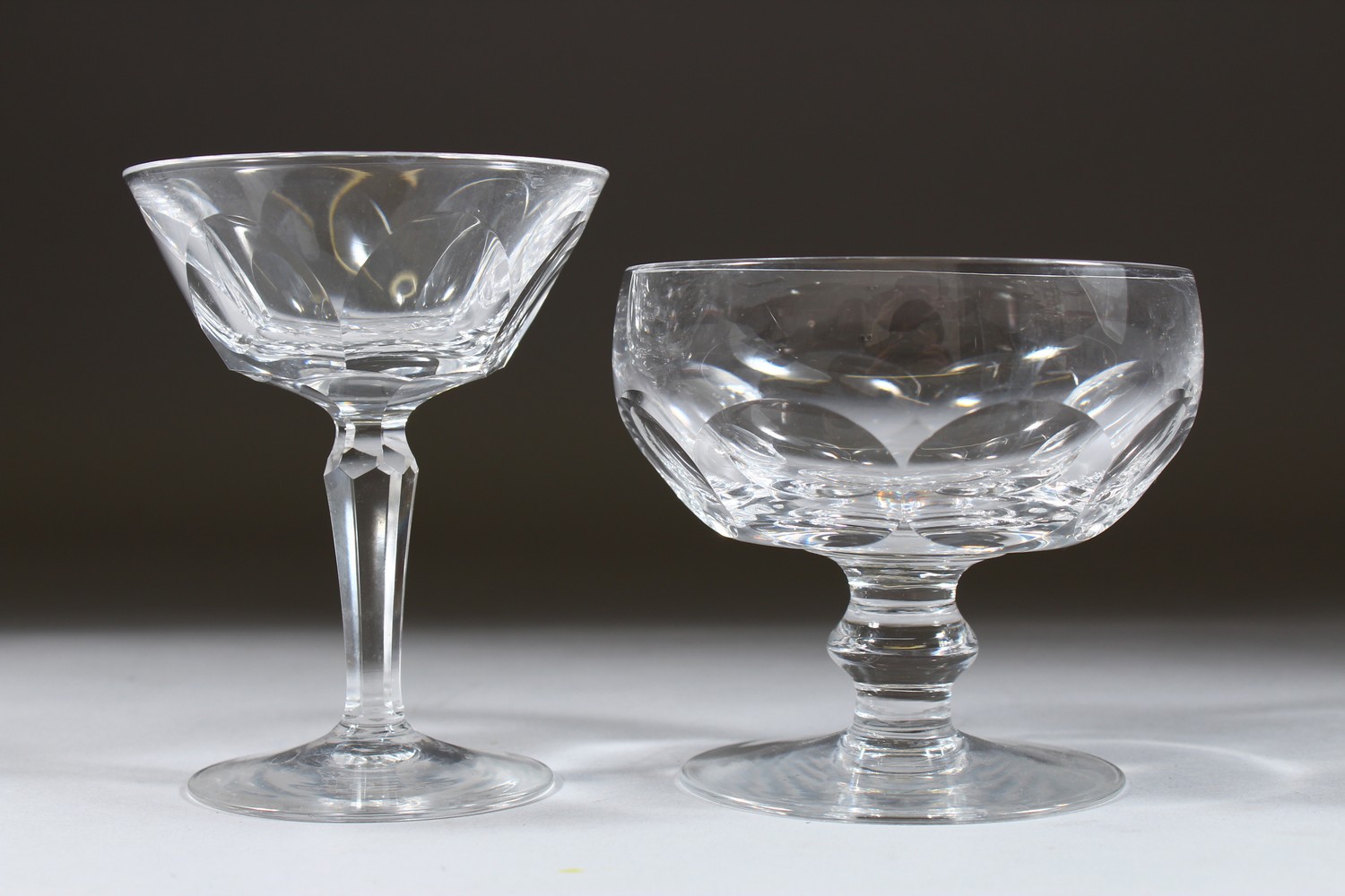 A SET OF FIVE WATERFORD FLUTED COCKTAIL GLASSES and six custard glasses.