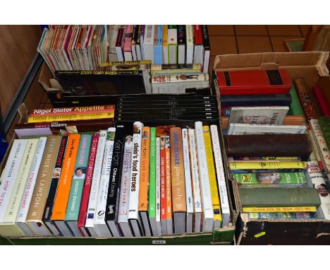 THREE BOXES OF MISCELLANEOUS VOLUMES, containing approximately fifty cookbooks featuring Nigella Lawson, Rick Stein, Jamie Ol