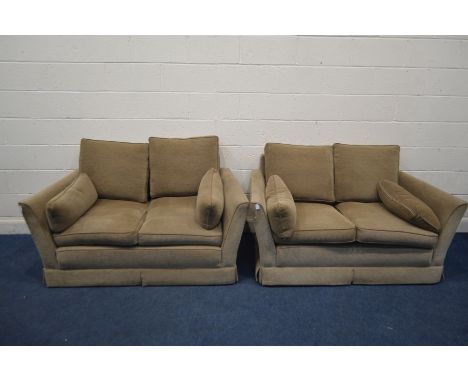 TWO LIGHT BROWN TWO SEATER SETTEES width 154cm x 91cm x height 78cm