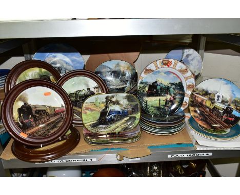 THIRTY TWO STEAM LOCOMOTIVE THEMED COLLECTORS PLATES, to include four Kingsley plates in wooden frames, Davenports 'The Last 