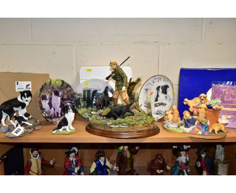 A GROUP OF ORNAMENTS AND COLLECTABLE PLATES, comprising boxed Country Artists sculpture 'Border Collie &amp; Pup by Stream' 0