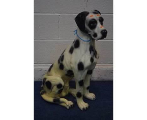 A CERAMIC LIFESIZE MODEL OF A DALMATION, height 74cm (chips and repair to left front leg)