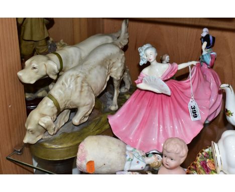 A GROUP OF CERAMICS, to include two Royal Doulton figures 'Elaine' HN3307 and 'Spring Morning' HN1922, Coalport 'Jennifer', R