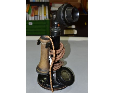 A G.P.O. TYPE 150 CANDLESTICK TELEPHONE, version for use with manual exchange as fitted with dummy insert in place of digits,