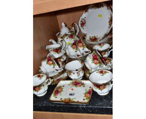 ROYAL ALBERT 'OLD COUNTRY ROSES' TEASET FOR EIGHT COMPRISING, 16cm plates, cups, saucers, 21cm plates, teapot, milk, sugar, s