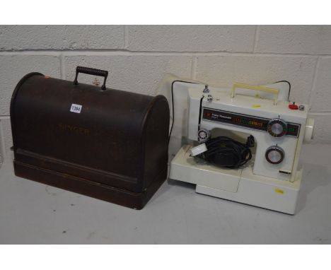 AN VINTAGE SINGER MAHOGANY CASED SEWING MACHINE (no key) along with a Frister and Rossmann, model panda 6, electric sewing ma