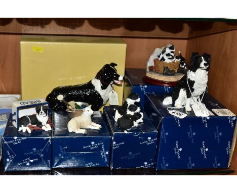 FIVE BOXED BORDER FINE ARTS STUDIO SCULPTURES, comprising Border Collie, seated style four, A2087 and 'Three Border Collie Pu