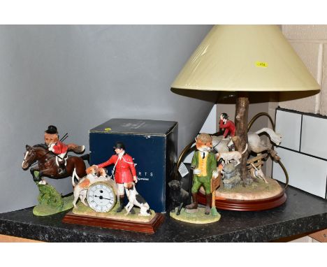 FOUR BORDER FINE ARTS SCULPTURES , comprising 'Time to Meet' (clock) B1023 two from Reynard series 'Tally Ho.... Sir Rupert' 