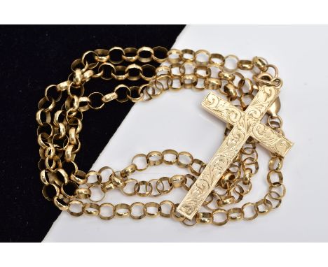 A 9CT GOLD BELCHER CHAIN AND CROSS PENDANT, the belcher chain fitted with a lobster claw clasp hallmarked 9ct gold London, le