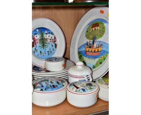 VILLEROY &amp; BOCH TABLEWARES AND TRINKETS, comprising 'Naif Christmas' covered sugar bowl and eight 20.5cm plates, three Wi