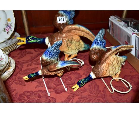 A GRADUATED SET OF THREE FALCON WARE FLYING DUCK WALL PLAQUES, the largest model No 1360, the middle and smallest model No's 