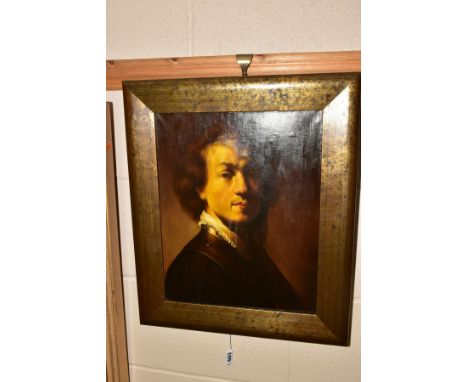 ST MIKOLAJCZYK (20TH CENTURY), 'Self Portrait with Lace Collar', a portrait of a young man after Rembrandt, signed, titled an