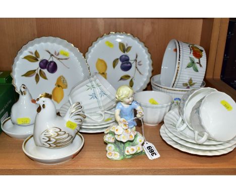 A SMALL GROUP OF ROYAL WORCESTER, comprising Months of the Year figurine 'May' No3455, two egg cups and covers (shaped as chi