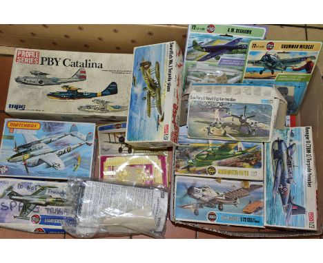 A QUANTITY OF MAINLY BOXED UNBUILT MODEL AIRCRAFT KITS, majority c.1970's, contents not checked but majority appear largely c