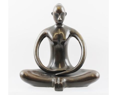 A LATE 20TH CENTURY CAST BRONZE OF A FEMALE seated in a contemplative pose, 24cm high 
