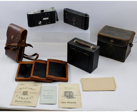 THE "CYCLE WIZARD B" PLATE CAMERA, mahogany with leather bellows, seal grain covered with nickel plated parts, together with 
