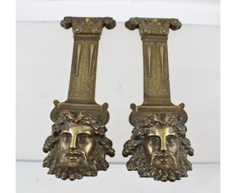 A PAIR OF BRONZE MOUNTS possibly from a piece of furniture or clock case, of column and mask form, 15cm high 