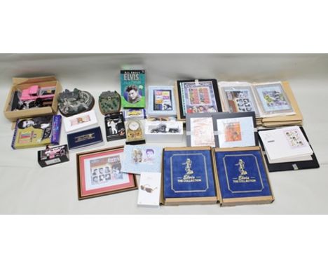 A COLLECTION OF ELVIS PRESLEY RELATED ITEMS, includes a large quantity of First Day Covers, die-cast metal cards, pick-ups, l