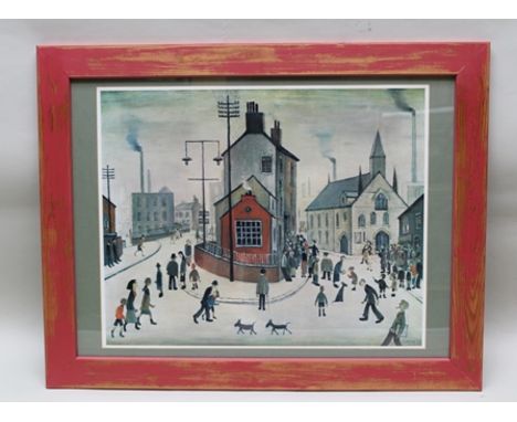 AFTER LAWRENCE STEPHEN LOWRY A typical Northern townscape with crowds of people and walking dogs, possibly containing a self 